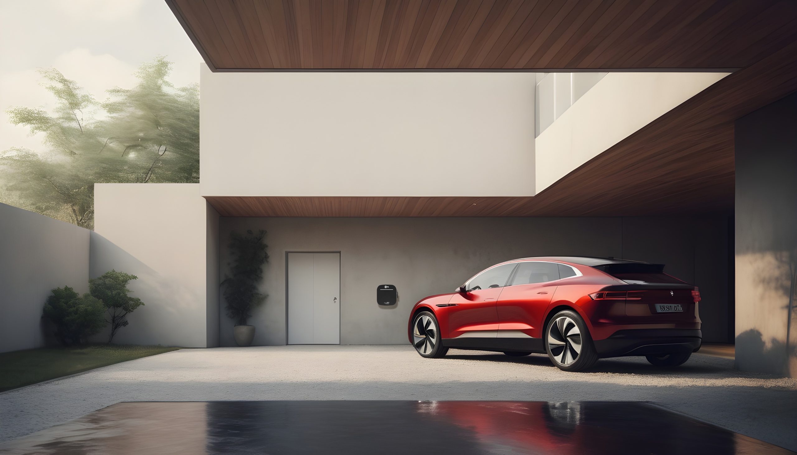 Side view of CITA Smart 11kW wall charger with EV cable