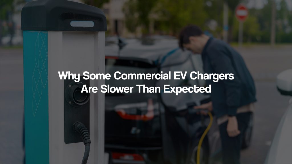 Row of commercial EV chargers at a public charging station, each plugged into electric cars
