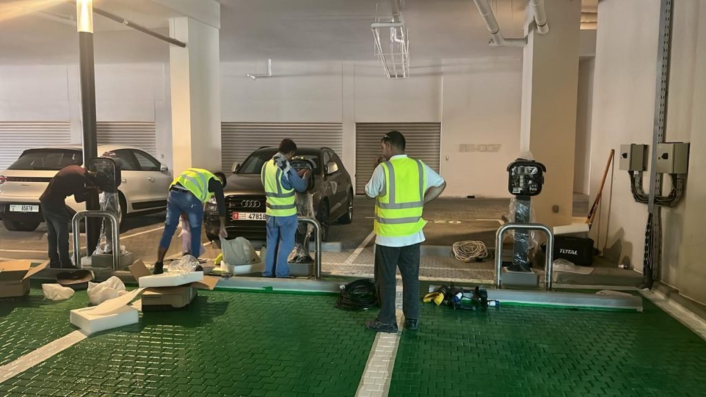 Electric vehicle charging station at hotel in UAE